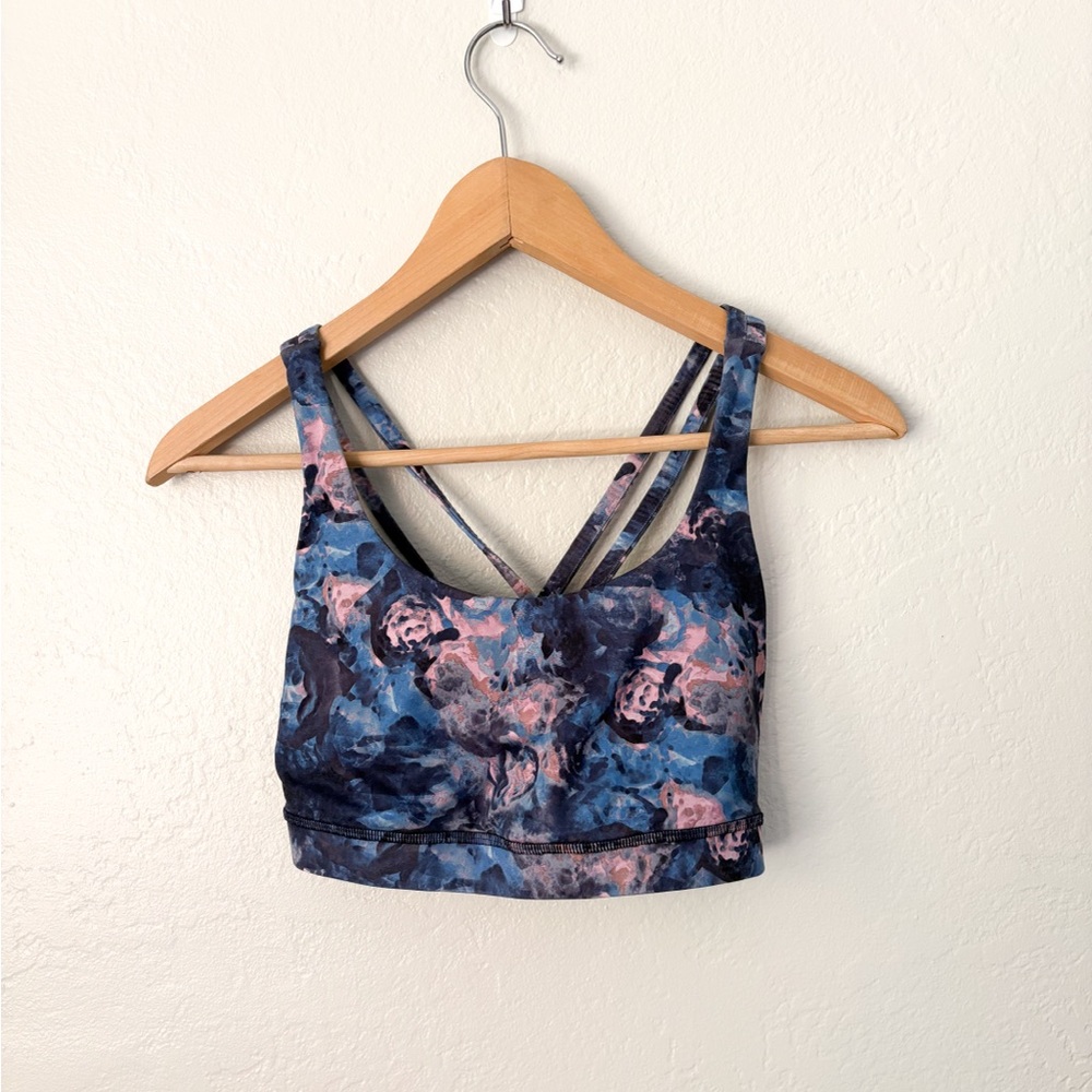 Lululemon Energy Bra Moody Mirage Bark Berry Deep Navy Strappy Size 10